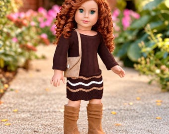 Autumn Charm - 3-Piece Outfit for 18 Inch Dolls – Knit Dress, Boots & Purse