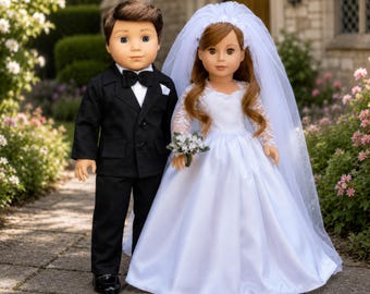 Bride & Groom Wedding Outfit Set for 18 Inch Dolls - 2 full Outfits  (Doll Not Included)