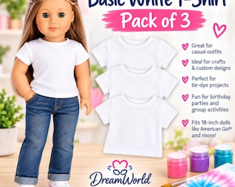 White T-Shirts for 18-Inch Dolls – 3 Pack