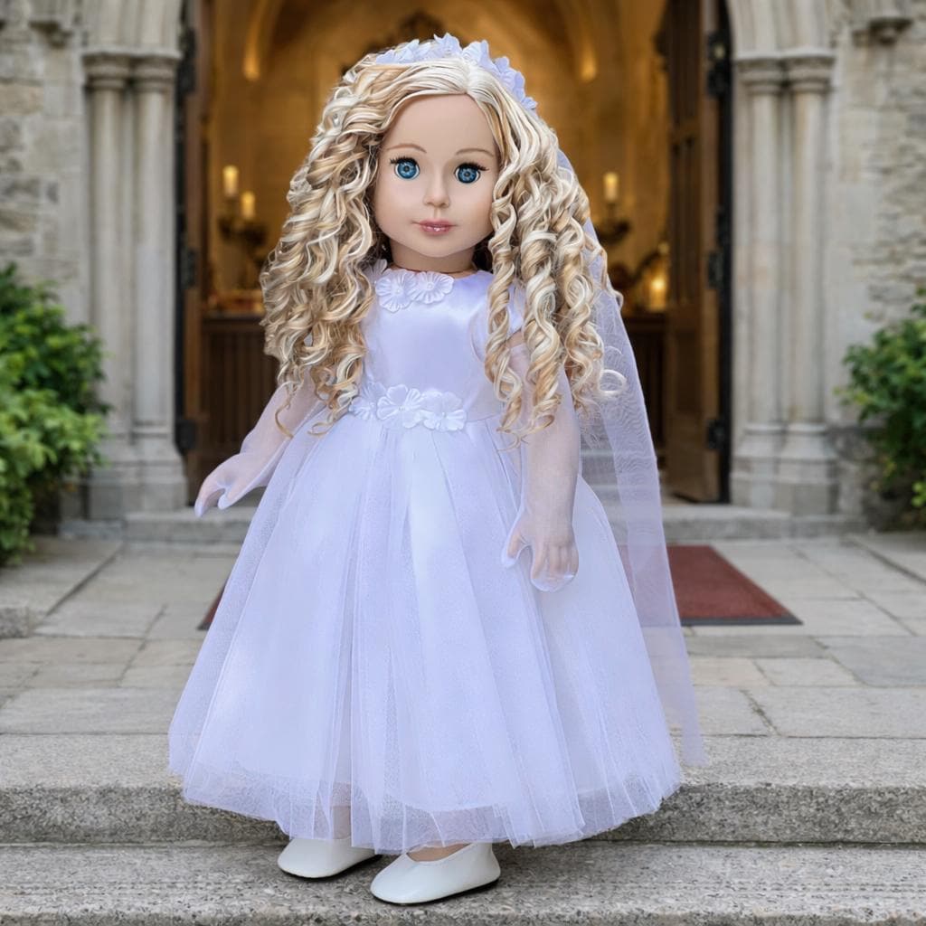 open lace back dress First Communion Dresses With Bow Kid's Princess Dress Tulle Gown Lace Puffy Dress Floor Length, Champagne / Custom main image 0