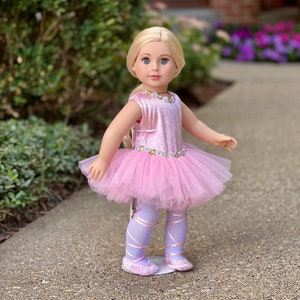 Prima Ballerina Clothes Fits 18 inch Doll 3 Piece Ballet Outfit Pink Leotard with Tutu, White Tights and Slippers image 6