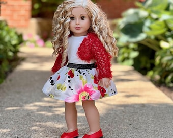 Floral Red Doll Outfit – 18-Inch Doll Clothes Set
