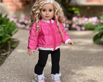 Pink Puffer Doll Outfit – Winter Street Style Set for 18‑Inch Dolls