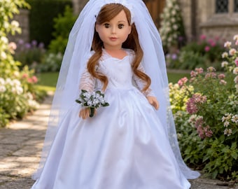 Princess Kate - 18 Inch Doll Clothes - Royal Wedding Dress, Shoes, Bouquet, Veil  (Doll Not Included)