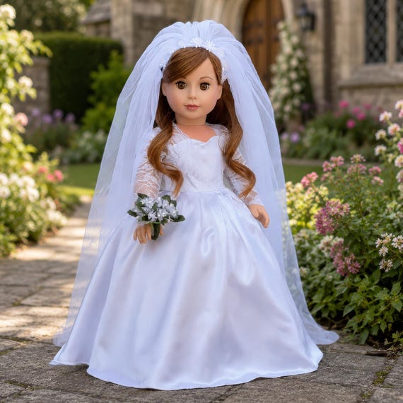 Princess Kate - 18 Inch Doll Clothes - Wedding Dress, Shoes, Bouquet, Veil  (Doll Not Included)
