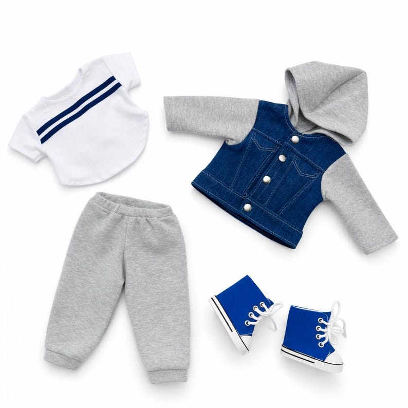 Tomboy -4 Piece 18 Inch Doll Outfit – Jeans Jacket, Sweatpants, T-Shirt and Boots bild 9