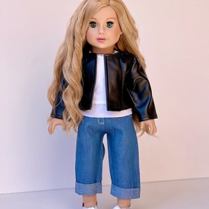 Ultimate Doll Playset Clothes Fits 18 inch Doll 6 Pieces Doll Outfits Includes Pants, Shirt, Leather Jacket, Dress, Shoes image 2