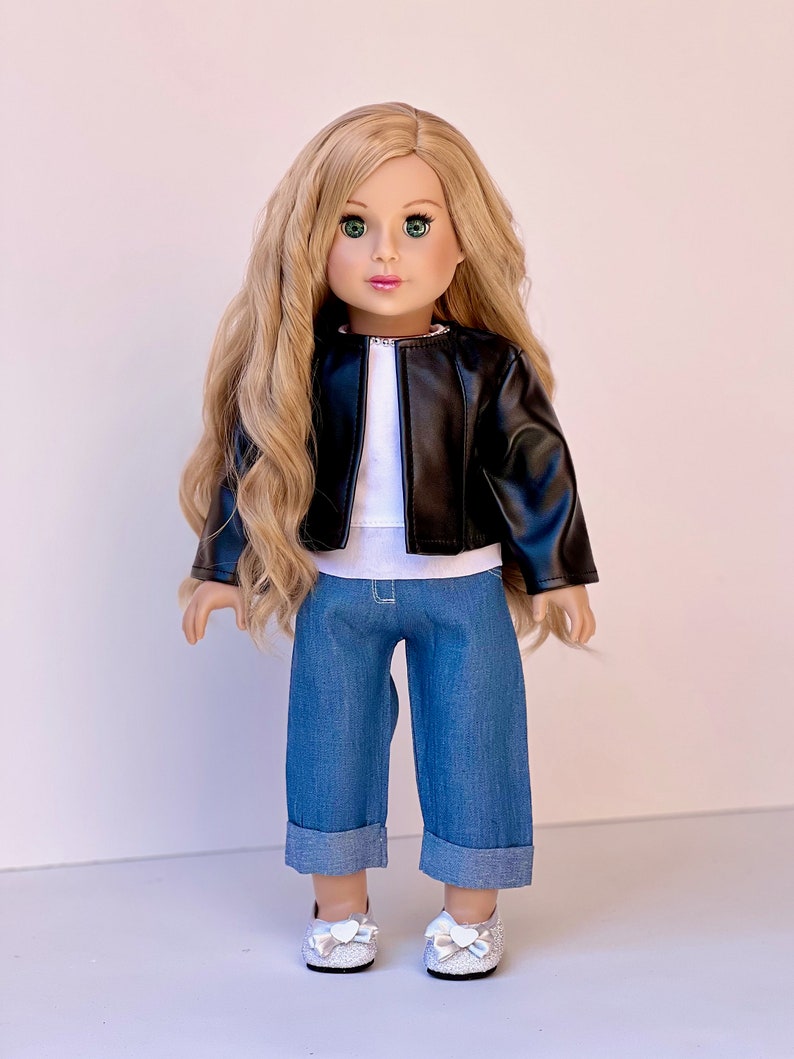 Ultimate Doll Playset Clothes Fits 18 inch Doll 6 Pieces Doll Outfits Includes Pants, Shirt, Leather Jacket, Dress, Shoes image 2