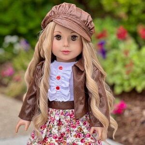 Urban Explorer Doll Clothes for 18 inch Doll Brown Motorcycle Jacket, Paperboy Hat, Dress and Boots image 3