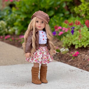 Urban Explorer Doll Clothes for 18 inch Doll Brown Motorcycle Jacket, Paperboy Hat, Dress and Boots image 4