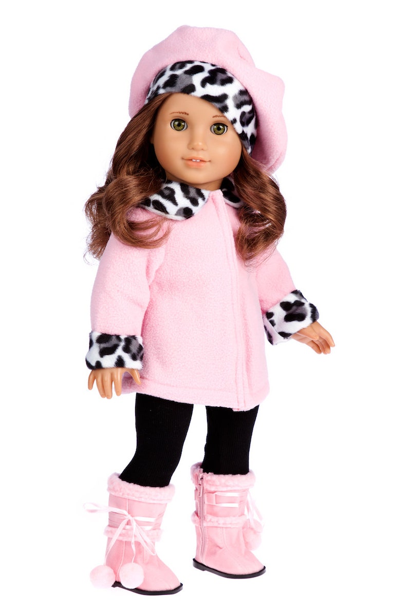 Elegance - Doll Clothes for 18 Inch Doll - Pink Fleece Coat, matching Hat, Black Pants and Pink Boots