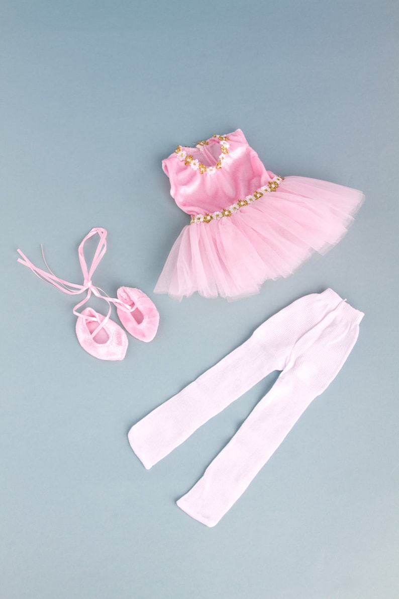 Prima Ballerina Clothes Fits 18 inch Doll 3 Piece Ballet Outfit Pink Leotard with Tutu, White Tights and Slippers image 8