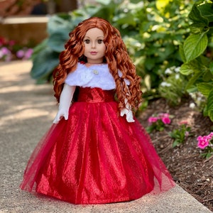 Lady In Red 18-Inch Doll Outfit - Red Gown, White Faux Fur Stole & Gloves, 3-Piece Set (Doll Not Included)