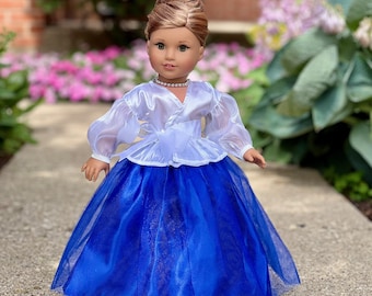 Ocean Breeze - 18 inch Doll Clothes - Satin Blouse, Tulle Skirt & Pearl Necklace