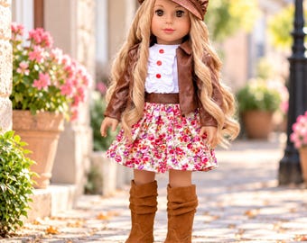 Urban Explorer - 18-inch Doll Clothes – Faux Leather Jacket, Dress, Newsboy Cap, Boots (No Doll)