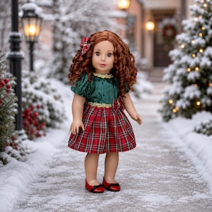 Christmas Classic - 18 Inch Dolls Clothes -  Holiday Party Dress, Red Shoes & Bow
