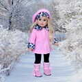 Elegance - Clothes Fits 18 inch Doll - Pink Fleece Coat, matching Hat, Black Pants and Pink Boots