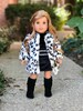 Glamour Girl - Doll Clothes for 18 inch Doll - Snow Leopard Faux Fur Coat with Black Velvet Dress and  Boots 