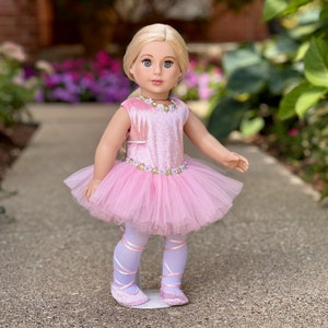 Prima Ballerina Clothes Fits 18 inch Doll 3 Piece Ballet Outfit Pink Leotard with Tutu, White Tights and Slippers image 3