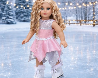 Pink on Ice  - Ice Skating Doll Outfit - Leotard Dress & White Skates