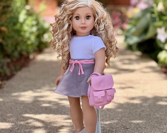 School Girl - 4 Piece Outfit for 18 inch Dolls - T-shirt, Skirt, Backpack, Shoes  (Doll Not Included)