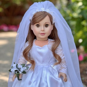 Princess Kate Doll Clothes for 18 Inch Dolls Royal Wedding Dress with White Shoes, Bouquet and Tulle Veil image 3