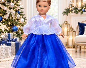 Ocean Breeze - 18 inch Doll Clothes - Satin Blouse, Tulle Skirt & Pearl Necklace
