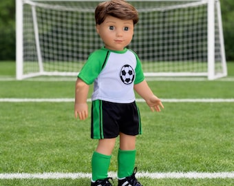 Soccer Boy - 4 Piece 18 Inch Doll Outfit - Shirt, Shorts, Socks and Shoes