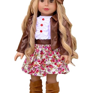 Urban Explorer Doll Clothes for 18 inch Doll Brown Motorcycle Jacket, Paperboy Hat, Dress and Boots image 7