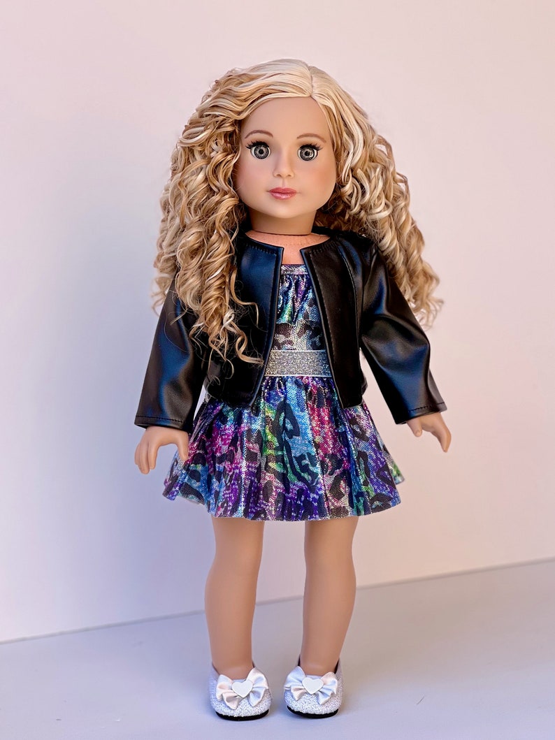 Ultimate Doll Playset Clothes Fits 18 inch Doll 6 Pieces Doll Outfits Includes Pants, Shirt, Leather Jacket, Dress, Shoes image 4
