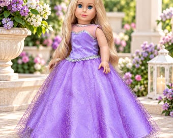 Misty Lilac - Lavender Satin, Mesh & Velvet Gown for 18" Dolls  (Doll Not Included)