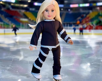 Icy Blue Practice - 3 Piece Ice Skating 18 inch Doll Outfit - Leotard, White Skates