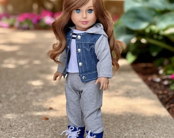 Tomboy -4 Piece 18 Inch Doll Outfit – Jeans Jacket, Sweatpants, T-Shirt and Boots