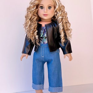 Ultimate Doll Playset Clothes Fits 18 inch Doll 6 Pieces Doll Outfits Includes Pants, Shirt, Leather Jacket, Dress, Shoes image 6