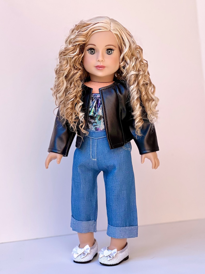 Ultimate Doll Playset Clothes Fits 18 inch Doll 6 Pieces Doll Outfits Includes Pants, Shirt, Leather Jacket, Dress, Shoes image 6