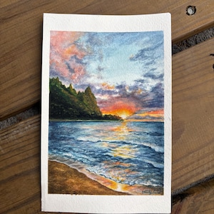 Cartes postales de Kauai (Coucher de soleil sur la plage de tunnel, côte de Na Pali depuis le belvédère de Kalalau)