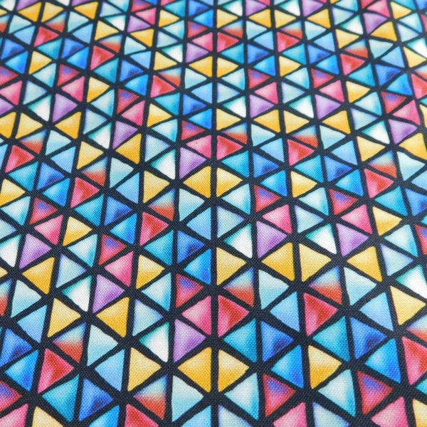 Jewel Toned Triangles- Calico Cotton - Fabric is sold by the half yard, one continuous cut