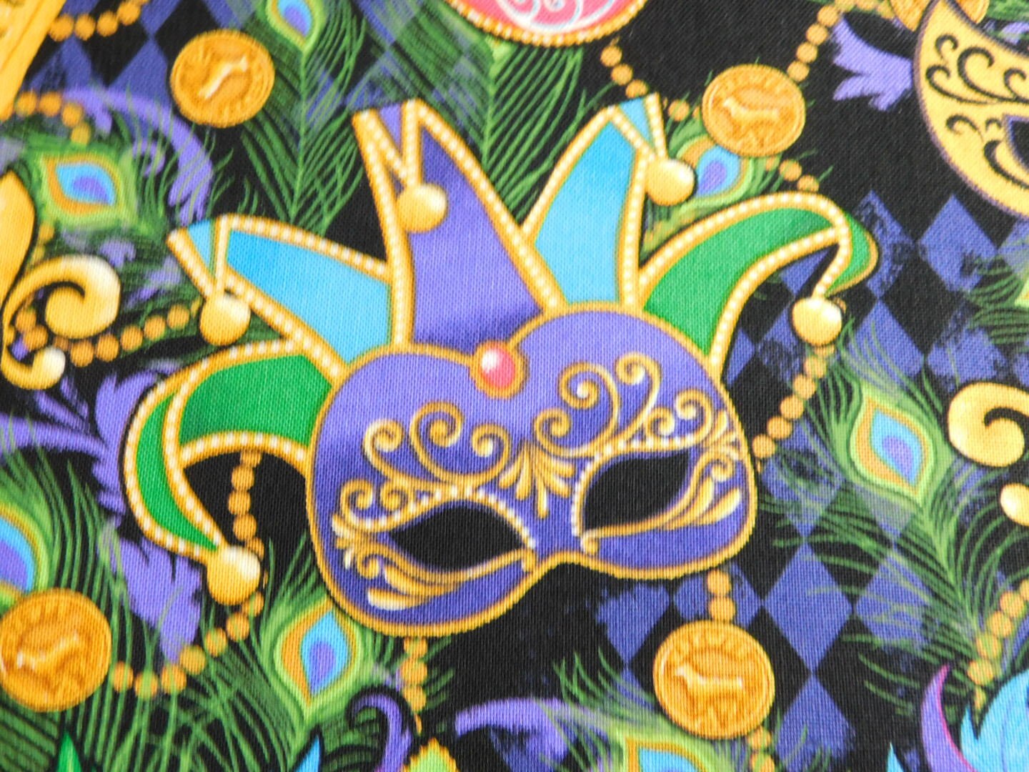 Mardi Gras by M Liss Beautiful and Colorful Mardi Gras Fabric Fabric is  Sold by the Half Yard, One Continuous Cut 