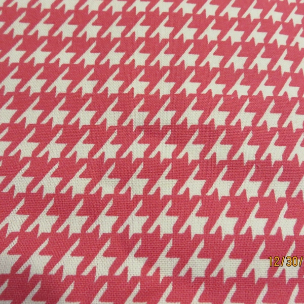 Hot Pink and White Houndstooth Print Fabric- One continuous cut - 1/2 Yard Price