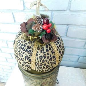 Beige, Brown and Black Leopard Cotton Fabric Pumpkin ( small ) NEW