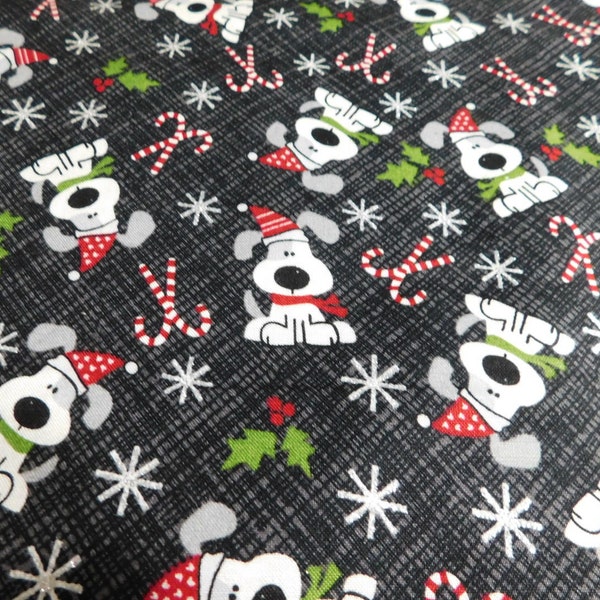 Woof You Holiday-Dogs,Candy Canes, Holly,Snow Flakes - Fabric is sold by the half yard, one continuous cut