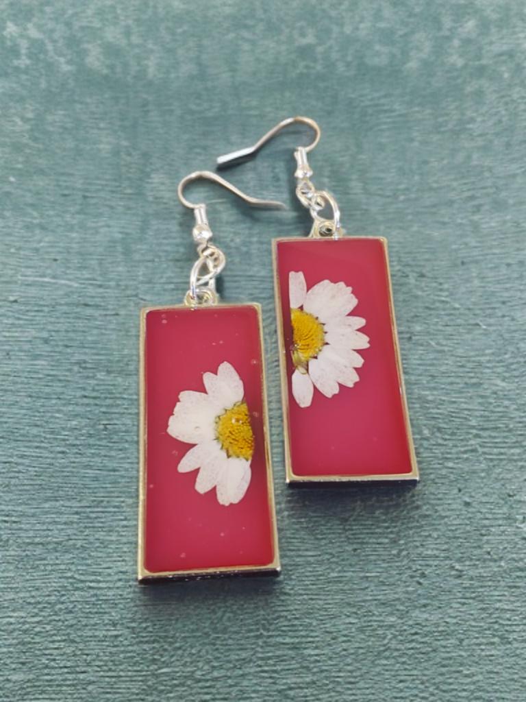Hot Pink Daisy Earrings