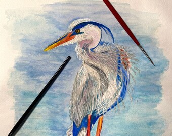 Heron fine art print – bird, wildlife, animals, nature, original artwork, giclee