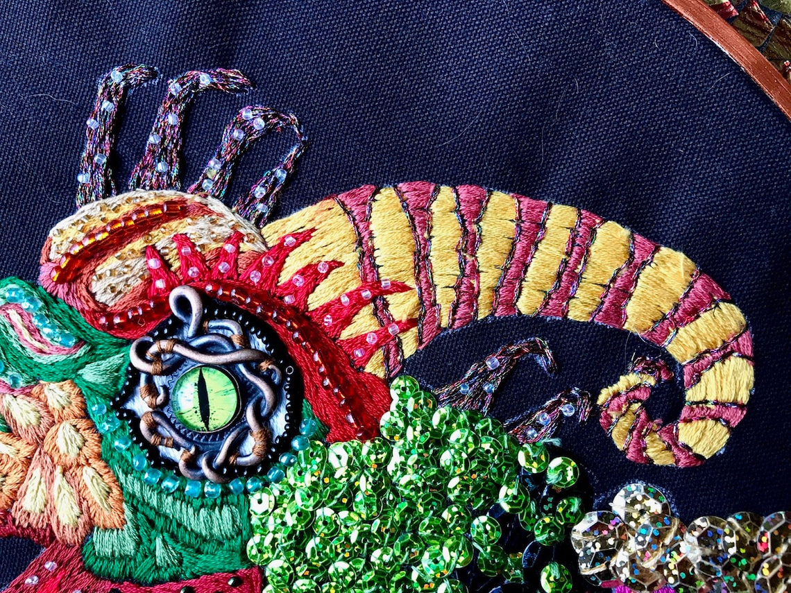 Dragon Hoop // 12 Bamboo Hoop // Modern Embroidery // Wall Etsy