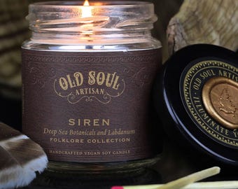 Siren Candle – Deep Sea Botanicals & Labdanum | Oceanic Myth Candle | Dark Marine Scent | Gothic Coastal Folklore Soy Candle