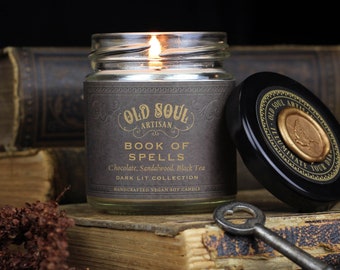 Book of Spells Soy Candle - Ancient Books & Secret Rituals - Old Book Scented Candle - Book Lovers Candle - Literature Gift - Bookish Candle