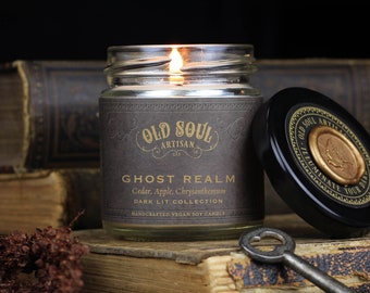 Ghost Realm Soy Candle - Cedar, Apple, Chrysanthemum - Supernatural Fantasy Indie Author Literature Inspired - Bookish Gift - Book Lovers