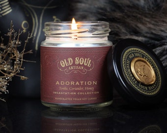 Adoration, Tonka Bean, Coriander Vanilla Soy Candle, Magick Love Spell Scented Candle, Ritual Altar Candle, Love Potion, Valentines Day Gift