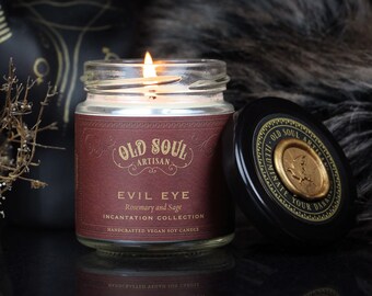 Evil Eye Soy Candle - Rosemary & Sage - Spiritual Protection - Witch Candle - Manifestation - Energy Cleansing Candle