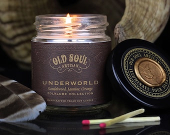 Underworld Soy Candle - Sandalwood, Jasmine & Orange - Inspired by Egyptian Mythology - Spooky Gifts - Goth Decor - Halloween Candle